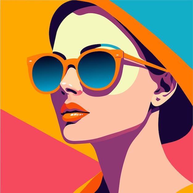 Rysunek Kobiety Z Okularami Przeciwsłonecznymi Na Twarzy I Długimi Blond Włosami Narysowany Płasko Stylowo