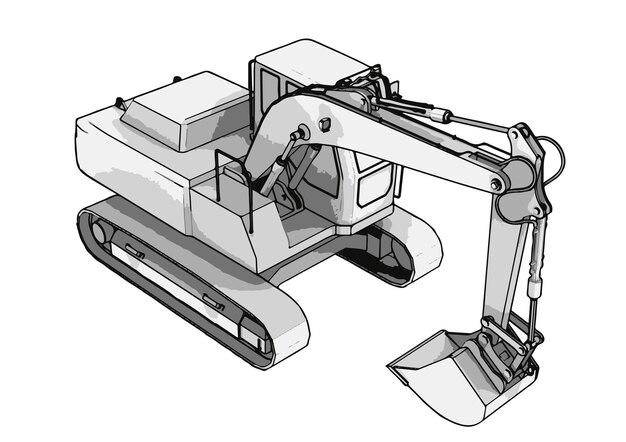 Plik wektorowy rysunek koparki na białym tle