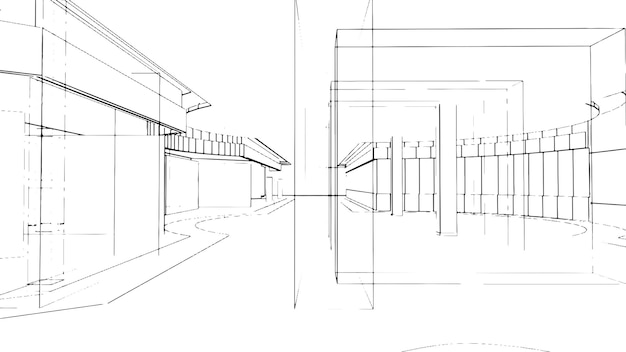 Rysunek korytarza w sklepie towarowym3d rendering