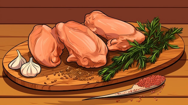 Plik wektorowy rysunek kurczaka i noża z widelcem obok