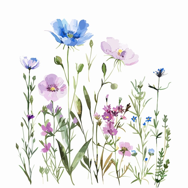 Plik wektorowy rysunek kwiatów i trawy ze słowami wiosna