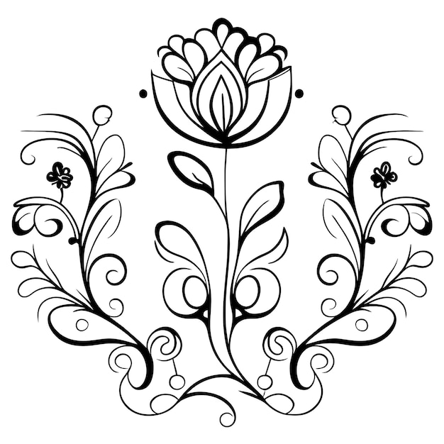 Rysunek Linii Kwiatów Dekoracja Bukietu Lub Aranżacja Kwiatów I Liści Sztuka Linii