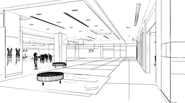rysunek liniowy sklepu z odzieżą modną3d rendering