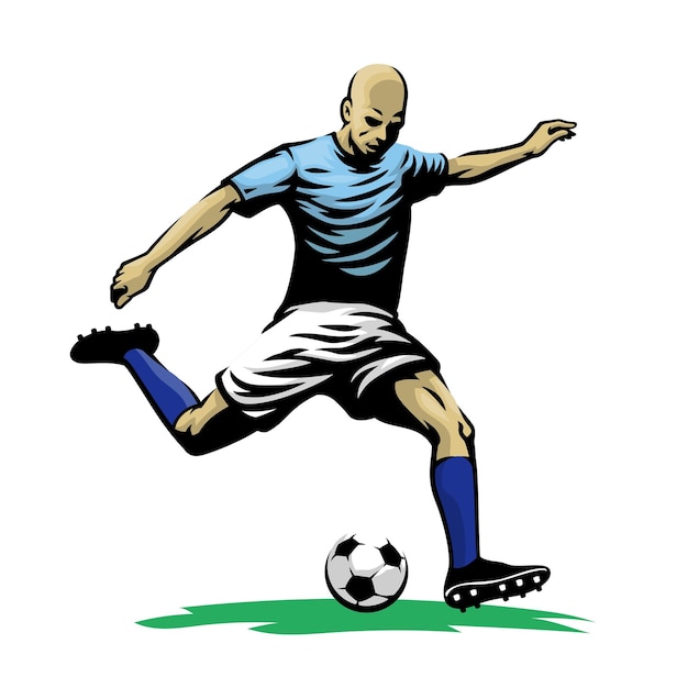 Plik wektorowy rysunek odręczny piłkarz kopiący piłkę
