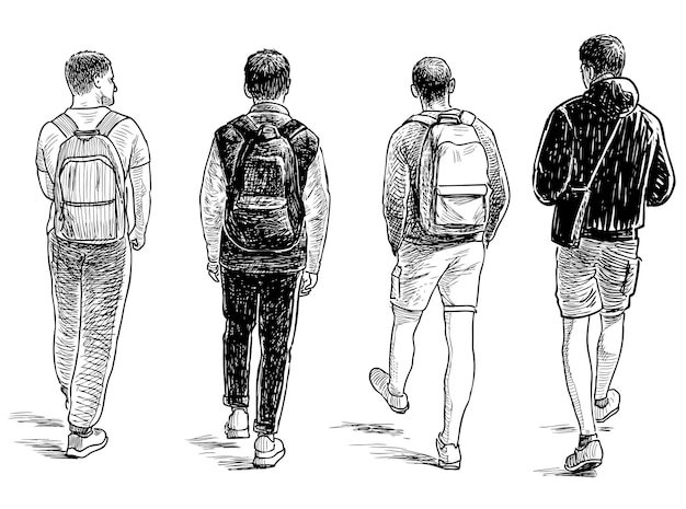Rysunek odręczny uczniów chodzących do szkoły