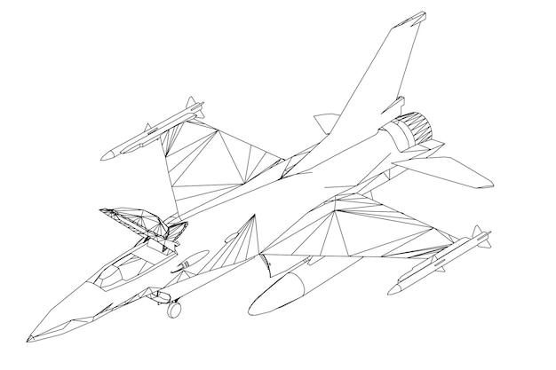 Plik wektorowy rysunek odrzutowca z literami f - 16 z boku.