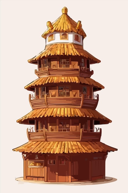 Plik wektorowy rysunek pagody z brązowym dachem i białym szczytem