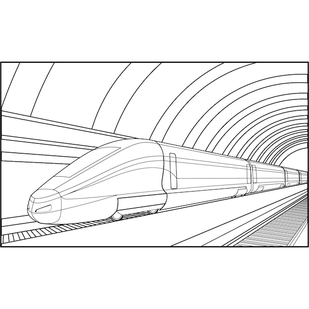 Plik wektorowy rysunek pociągu przejeżdżającego przez tunel ze słowem pociąg.