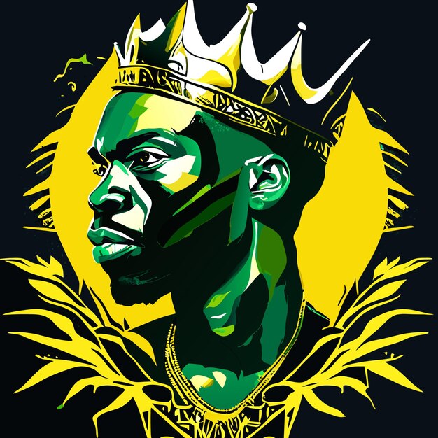 Rysunek Portretu Afrykańskiego Mężczyzny Z Koroną Wykonaną Z Palmowego Kwiatu Zielonego