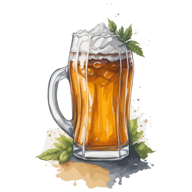 Rysunek przedstawiający kufel piwa z liściastym wieczkiem.
