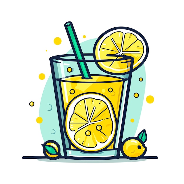 Plik wektorowy rysunek przedstawiający lemoniadę i cytryny na stole.