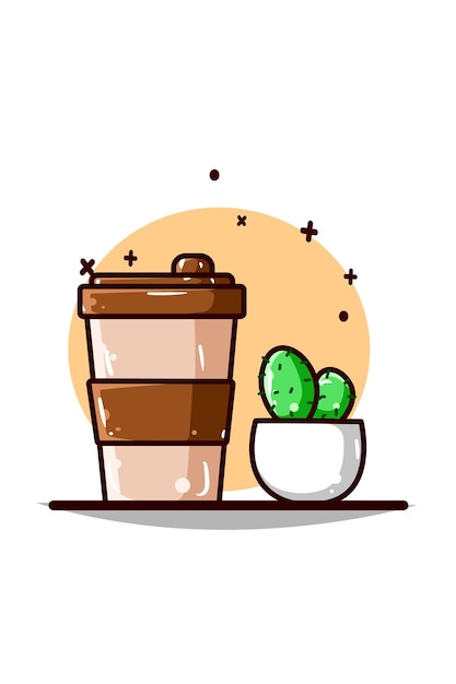 Rysunek Ręka Roślina Kawa I Kaktus