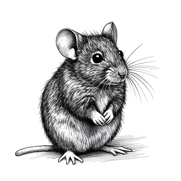 Rysunek rysunkowy myszy czarno-białej ilustracji wektorowej w stylu grawerowania