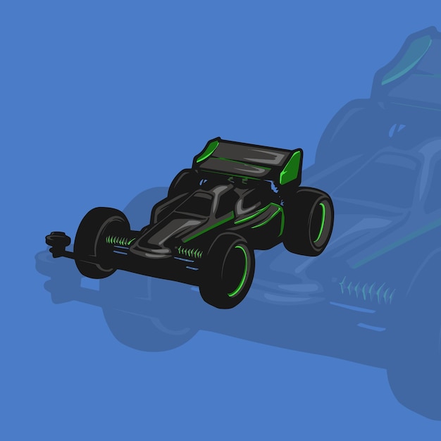 Plik wektorowy rysunek samochodu wyścigowego z ilustracją zielonej i czarnej farby do projektowania logo i koszulki