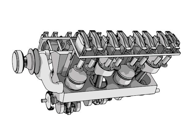 Plik wektorowy rysunek silnika spalinowego na białym tle wektora