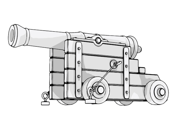 Plik wektorowy rysunek starej armaty na białym tle wektora