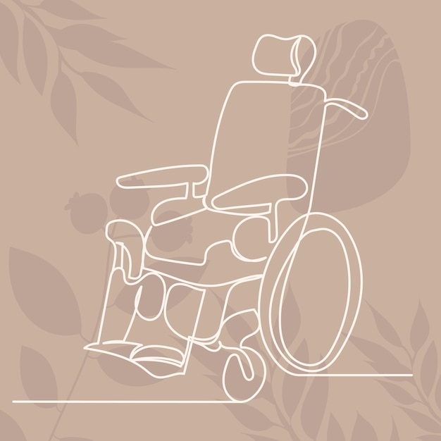 Rysunek Wózka Inwalidzkiego Jedną Ciągłą Linią Na Abstrakcyjnym Wektorze Tła