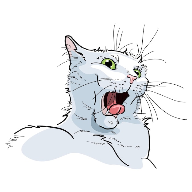 Plik wektorowy rysunek ziewającego białego kota