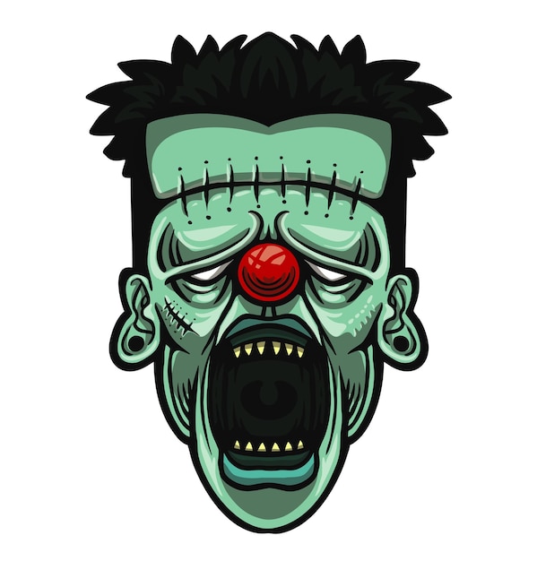 rysunek zombie z czerwonym nosem i ustach