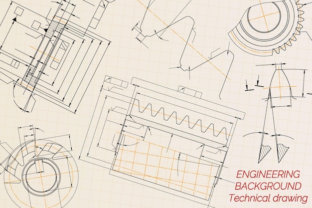 Plik wektorowy rysunki inżynierii mechanicznej na jasnym tle narzędzia klawiszowe wiertarka narzędzia cięcia młynarka konstrukcja techniczna okładka plan ilustracja wektorowa