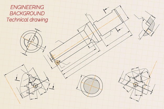 Plik wektorowy rysunki inżynierii mechanicznej na jasnym tle narzędzia klawiszowe wiertarka projekt techniczny okładka plan ilustracja wektorowa