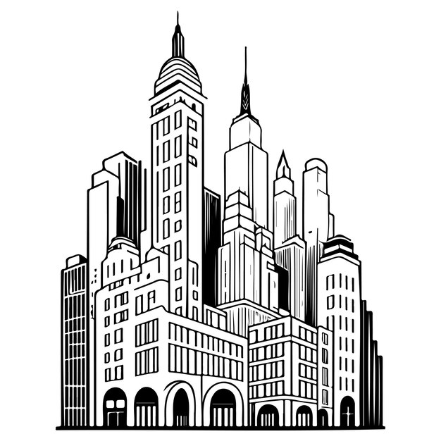 Rysunki Nowojorska Architektura Miasto Budynek Ilustracja Szkic Rysunek Ręczny