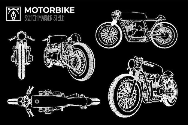 Plik wektorowy rysunki sylwetki motocykla w stylu markera