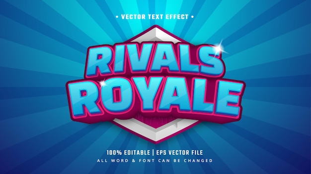 Rywal Royale Gaming 3d Efekt Stylu Tekstu. Edytowalny Styl Tekstu Programu Illustrator.