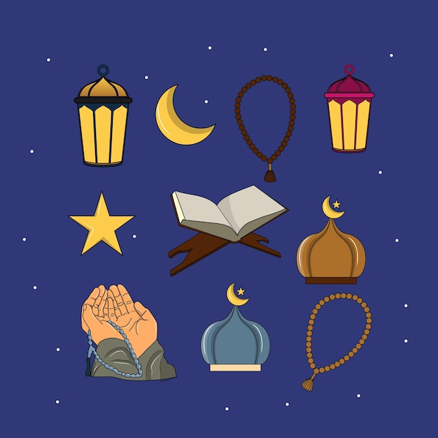 Rzeczy Ramadanu W Kreskówka Wektor Rysunek