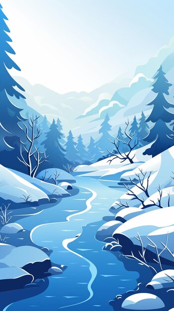 Plik wektorowy rzeka górska w sezonie zimowym 2