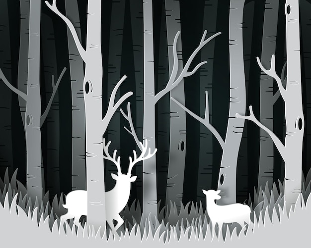 rzemieślniczy styl eko lasu z jeleniami.