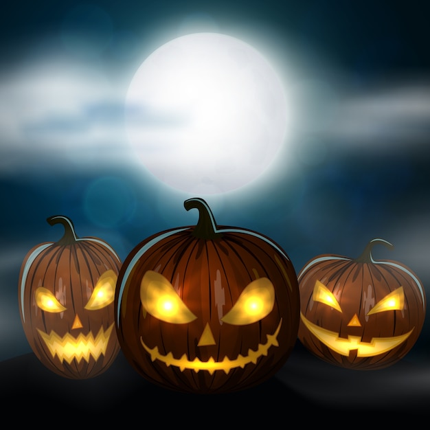 Plik wektorowy rzeźbione dynie halloween, kolorowa straszna ilustracja halloween.