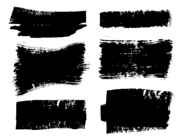 Rzuty pędzla Wektorowe pędzle zestaw Elementy projektowe Grunge Prostokątne pole tekstowe lub pęcherzyki mowy Brudne tekstury niebezpieczeństwa banery Plamy atramentu Grungy malowane przedmioty