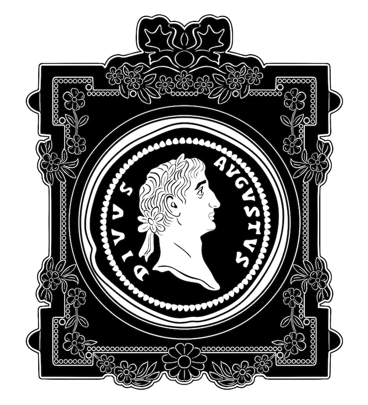 Wektor rzymska moneta logo nr 3 ze starą ramką ręcznie robiona sylwetka model 1