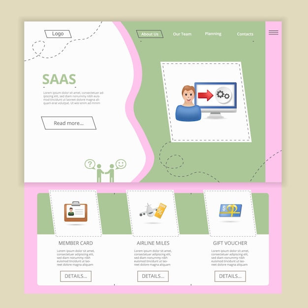 Saas Flat Landing Page Szablon Strony Internetowej Karta Członkowska Mile Lotnicze Kupon Podarunkowy Baner Internetowy Z