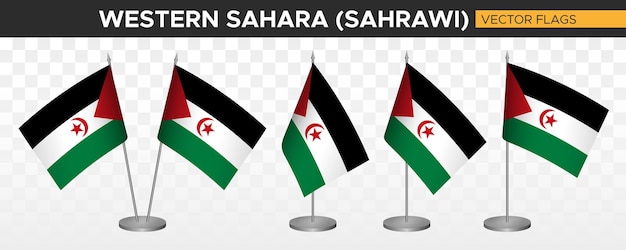 Sahara Zachodnia Biurko Flagi Makieta 3d Wektor Ilustracja Stół Flaga Saharyjskiego Przedstawiciela Arabskiego
