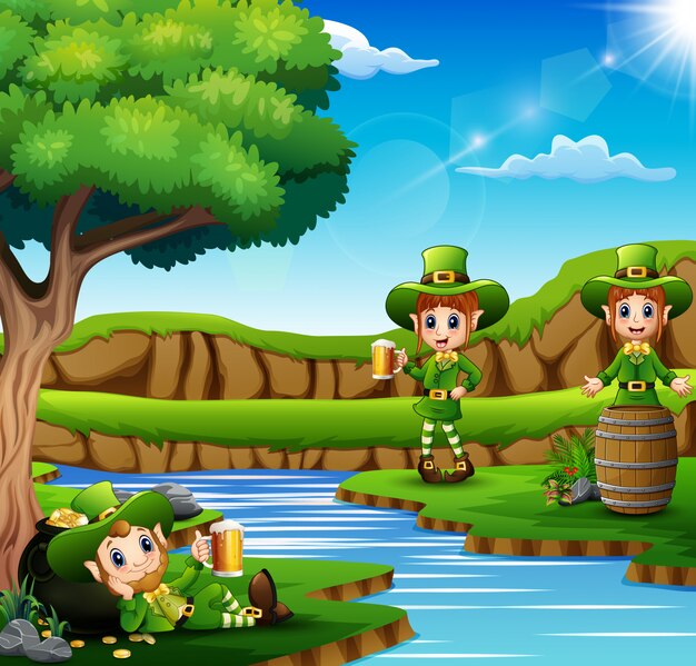 Saint Patricks Day Leprechaun Trzymanie Piwa