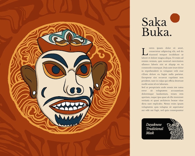 Saka Buka Dayaknese Tradycyjna Maska Indonezja Kultura Handrawn Ilustracja Inspiracja Projektowa