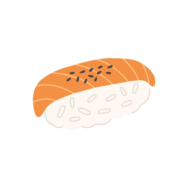 Sake Nigiri Danie Sushi. Tradycyjne Japońskie Azjatyckie Jedzenie Płaska Ilustracja Na Na Białym Tle Biały Backgrou