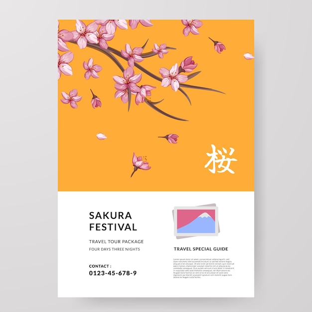 Sakura Festival Wiśniowy Plakat Przewodnika Po Japonii Podróżuje Za Granicę Z Kwiatową Ilustracją