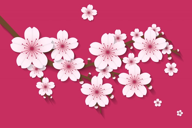 Sakura Flower paper craft style vector Vector