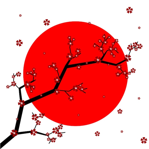 Sakura Kwiaty Z Flagą Japonii Na Tle