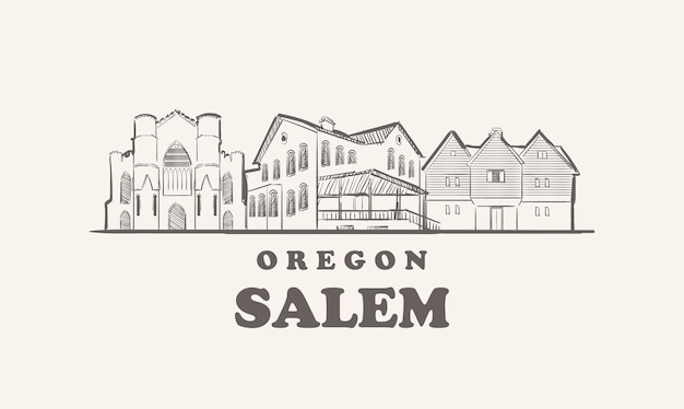 Salem Skyline, Oregon Rysowane Szkic Amerykańskiego Miasta