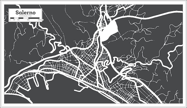 Salerno Włochy Mapa Miasta W Kolorze Czarno-białym W Stylu Retro Mapa Konturowa