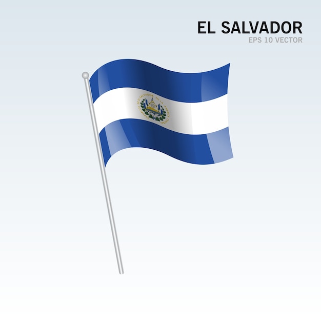 Salwador Macha Flagą Na Białym Tle Na Szarym Tle