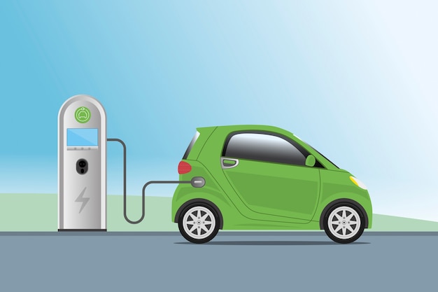 Samochód elektryczny ładuje się przy stacji ładującej