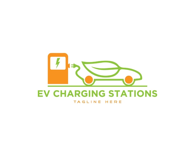 Samochód elektryczny z ikoną wtyczki, projekt logo pojazdów, wzór wektorowy symbolu punktu ładowania