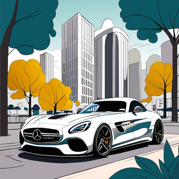 Plik wektorowy samochód pojazd samochodowy ręcznie rysowane kreskówka naklejka ikona koncepcja na białym tle ilustracja