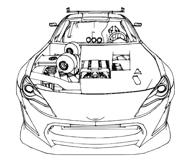 Samochód Sportowy. Pień Ilustracji W Stylu Ręcznie Rysowane Grafiki Liniowej.