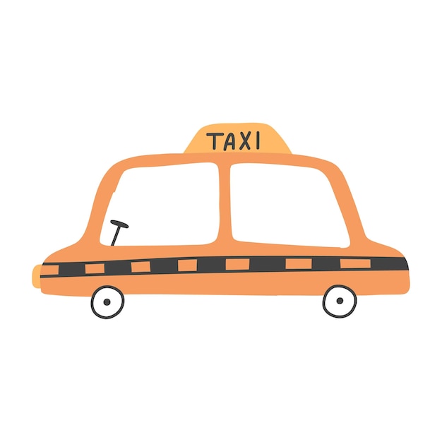 Samochód Taksówki Wektorowej Izolowany Na Białym Tle Ręcznie Narysowana Taksówka Dla Dzieci